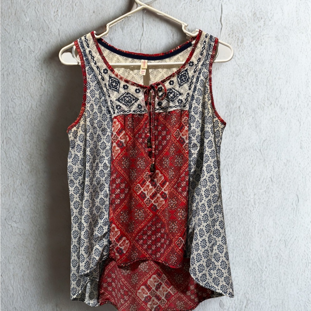 Bohemian Red and Blue Sleeveless Top - Picture 1 of 4